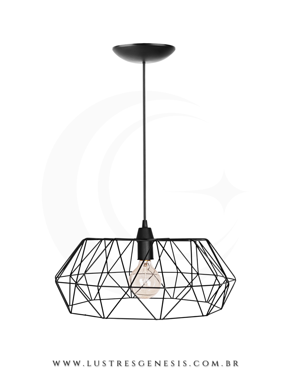 Luminária Pendente Industrial Aramado Preto Deca 43cm de Diâmetro para bancada de cozinha, área gourmet e sala de estar